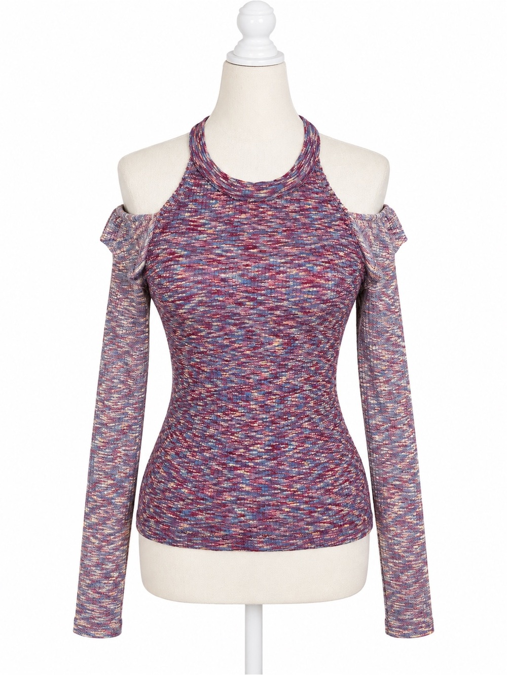 Free People Women’s Small Cold Shoulder Knit Top Purple Space Dye Long Sleeve